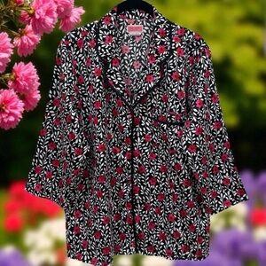 Kate Spade Floral Pajama Button‎ up Top Comfy Cute Chic Women's Size L